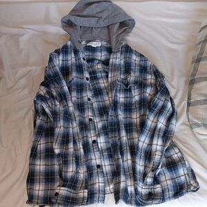 Blue and Gray Plaid Aeropostale Hooded Shirt